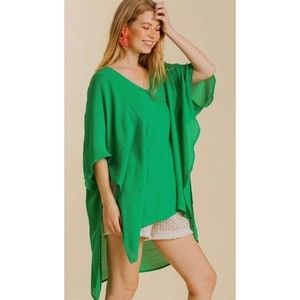 New UMGEE S/M OS Green flowing rayon blend layering caftan tunic top oversized